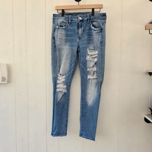 American Eagle Jeans Womens 12 Short Blue Super Stretch Skinny High Waisted